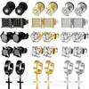 Set de 15 Pares de Aretes de Acero Inoxidable Transfronterizo con Perlas de Acero, Aretes Cuadrados de Circonita 3A, Colgantes de Cruz, Aretes Unisex