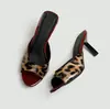 Comércio Exterior Europeu e Americano Sapatos de Salto Alto, Tamanho Grande Estampa de Leopardo Chinelos Salto Agulha, Bico Aberto Bico Redondo Apontado Sapatos Femininos, 2026 Verão Saltos Altos