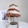 Sombrero de Pescador de Felpa con Empalme de Piel de Conejo para Mujer en Invierno Estilo Nuevo Sombrero Pequeño de Felpa Tipo Cubeta para Proteger del Frío y Mantener Caliente Sombrero de Lana Tejida