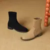 Botines Cortos de Gamuza Zhr para Mujer 2025 Invierno Nuevos Botas de Tacón Grueso Hasta la Pantorrilla Planas Botas Finas Botas de Calcetín Elástico Negras