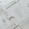Convite de casamento em relevo de renda estilo francês, convite selado com cera em nó de laço, convite de casamento estilo ocidental branco puro de luxo leve