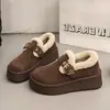 Sandálias Birkenstock com Solado Grosso Aumentadoras de Altura Femininas 2026 Novos Sapatos de Inverno Totalmente Fechados Peludos Com Pelúcia Aumentada Botas de Neve Sapatos Quentes de Algodão