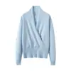 Suéter de Cachemir con Cuello Cruzado para Mujer 2026 Otoño Nuevo Estilo Capa Base Versátil Holgado Adelgazante Jersey Cálido Tejido