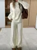 Conjunto Casual de 2 Piezas para Mujer, Invierno, Color Sólido, Cuello Redondo, Manga Larga, Top Sencillo y Pantalones, Ropa de Invierno
