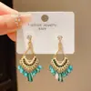 Brincos de Franja Gota d'Água em Zircônia Super Brilhantes, Estilo Étnico Retrô Artístico, Design de Gancho de Orelha Fashion, Brincos Únicos e Versáteis