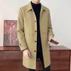Casaco Trench Coat Masculino 2026 Outono Masculino Gola Lapela Comprimento Médio Casual de Negócios Xadrez Forrado Anti-Amassado Rígido
