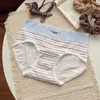 Rayas de Dulce Deseo~ Ropa Interior de Estilo Deportivo Refrescante Estilo Coreano Cómodo Transpirable Cintura Media Algodón Puro Entrepierna Extendida Calzones para Mujer