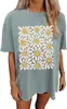 Camiseta Europeia Transfronteiriça Tamanho Europeu Algodão Padrão T Camisa Floral Retro Feminina Banda de Rock Música Guitarra t