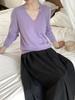 Blusa de Tricô de Lã Gola V Manga Longa para Mulheres Outono Inverno Novo Estilo Cor Lisa Simples Efeito Emagrecedor Camada Base Tricô Malha
