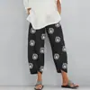 Nuevos Pantalones Anchos Populares de Algodón y Lino de Venta Caliente en Sitio Independiente, Sueltos Casuales de Algodón y Lino con Cintura Elástica, Pantalones de Nueve Puntos para Mujer