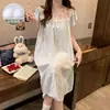 Camisola de Um Ombro Verão Feminina Manga Curta Pijama Algodão com Bojo Fixo Vestido de Casa Camisola com Bojo Fixo