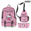 3D Cross-border New HelloKitty Cute Hello Kitty Bolsa Mochila Bolsa Lápis Mochila Conjunto de três peças
