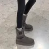 Botas de Nieve Grises de Suela Gruesa con Piel Integrada para Mujer, Nuevo Estilo Invierno 2026, Botas de Nieve Largas con Hebilla de Felpa Engrosada