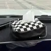 Caixa de Lenços para Carro Chuva Azul Simples Pequena Xadrez Bolsa de Lenços para Carro Caixa de Lenços Retrátil para Encosto de Banco de Carro Multifuncional