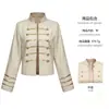 Abrigo corto retro estilo Steampunk con cuello alto para mujer, chaqueta medieval de corte con ribete dorado, disfraz de cosplay para fiesta temática y actuación