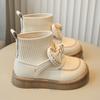 Sapatos Pequenos de Couro para Meninas 2025 Outono e Inverno Novo Estilo Moda Infantil Versátil Botas Meia com Solado Macio Botas Casuais com Laço para Estudantes