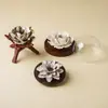 Accesorios de Flor de Porcelana para Uso Doméstico, Soporte de Madera Maciza de Alta Gama para Interiores, Trípode Tallado a Mano, Base de Adorno Vintage Estilo Chino con Forma de Bola