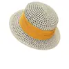 Sombrero de Sol de Verano Calado Transpirable Versátil Moda Sombrero de Paja Plano de Copa Plana Sombrero de Cubo Vacaciones en la Playa Sombrero de Playa Casual