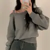 Suéter de punto asimétrico off-shoulder de manga larga, casual, versátil, estilo vintage chic coreano para mujer