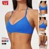 Sujetador deportivo cruzado con cuello halter y tirantes finos, top para correr al aire libre y yoga, sujetador de yoga transpirable de secado rápido para mujer 9666