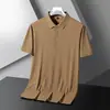 Camisa Polo Sin Costuras de Seda de Hielo para Hombre Verano Solapa Manga Corta Ligera Transpirable Casual de Negocios Color Sólido Elástica Media Manga