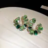 Aretes de aguja plateada con diamantes, diseño de flor ovalada de resina y gota de agua, estilo retro vintage, aretes versátiles