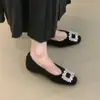 Zapatos Elegantes de Estilo Francés con Hebilla Cuadrada de Pedrería, Forro de Polar, Slip-On para Mujer, con Aumento Oculto de Altura, Boca Baja y Adecuados para el Trayecto al Trabajo