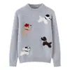 Suéter de punto 100% lana pura para niños con bordado de cachorro de caricatura, diseño unisex, de doble hebra, engrosado, jersey de manga larga