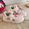 Tênis Casual Infantil de Lona Baixo Outono Desenho Animado Gatinho Fofo Sapatos Esportivos Casuais para Crianças Alunos do Ensino Fundamental Sola Macia Antiderrapante Sapatos Infantis