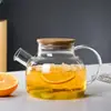 Bule de Vidro Borossilicato Alto Jarra de Suco Chaleira de Água Fria Aquecimento em Chamas Abertas Chaleira com Tampa de Bambu Chaleira Doméstica para Água Fria Chaleira de Chá com Flores