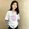 Nueva camiseta de algodón puro de manga larga para niñas de primavera y otoño, elegante conjunto de dos piezas estilo coreano para niños mayores