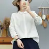 Camisa de Manga Longa de Fio de Algodão de Camada Dupla para Mulheres, Estilo Japonês de Exportação, Simples, Versátil, Macia, Amiga da Pele, Respirável, Top 100% Algodão