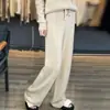 Pantalones de Mujer de Cintura Alta de Pierna Ancha, Novedad Otoño e Invierno 2025, Pantalones Casuales de Lana Drapados hasta el Suelo tipo Arroz Glutinoso para Mujer, Pantalones de Punto para Ropa Exterior