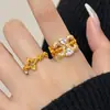 Anillo doble C microincrustado de circón estilo europeo y americano para mujer, nueva moda, alta gama, popular, personalizado, anillo abierto ajustable