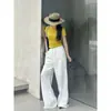 Calça Lavável de Algodão-Linho Tencel com Cintura Elástica e Cordão, Calça Casual Solta de Perna Larga, Estilo Old Money, Sensação Relaxada, Calça de Linho de Cintura Baixa