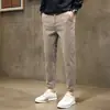 Pantalones Casuales Marrones de Hong Kong para Hombre, Nuevo Estilo Primavera y Otoño, Pantalones Rectos de Corte Delgado de Nueve Puntos, Pantalones de Traje