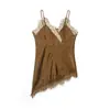 Ropa de Mujer Transfronteriza Primavera y Verano 2026 Multicolor Satín Estilo Europeo y Americano Patchwork Encaje Camisola Asimétrica para Mujer
