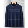 Camiseta de manga larga para hombres de mediana edad, camisa de bolsillo holgada para papá, camisa base fina de cuello camisero para mediana edad y ancianos, polo para ancianos