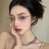 Gafas de cara lisa con montura pequeña, montura de color cambiante, gafas de moda coreana para mujer, alta apariencia, gafas de prescripción de color cambiante, sin graduación, gafas planas