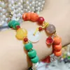 En Stock Estilo Étnico Pulsera de Turquesa Artificial Coral al por Mayor Moda DIY Original Pulsera de Cristal de Fresa Perla Joyería