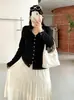 Ropa para mujer de talla grande: Cárdigan de punto con cuello en V y ribete de encaje, colección otoño 2026, prenda exterior de corte holgado, top calado para mujer