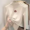 Camiseta interior base de forro polar de doble cara para niñas, nueva camiseta casual versátil con estampado de dibujos animados, camiseta de cuello alto a la moda