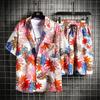Amazon Seda de Hielo Comercio Exterior Traje de Camisa con Flores para Hombre Verano Camisa Holgada Pantalones Cortos Camisa Corta para la Playa Pantalones Cortos Transfronterizos para Hombre