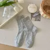 Calcetines Estilo Primavera Verano para Mujer Hilo de Algodón Puro Calcetines de Media Pantorrilla para Señora Cuatro Estaciones Nuevo Más Vendido Calcetines Blancos Apilados Estilo ins