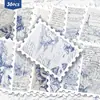 36 piezas de pegatinas de sellos de boceto arquitectónico en tono azul francés estilo escritura antigua para journaling y decoración de tarjetas, al por mayor