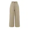 Primavera/Verão 2026 Estilo Old Money Algodão Linho Minimalista Retrô Calça Cáqui Calça Casual Modelagem Solta Perna Larga Reta para Mulheres
