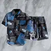 Traje de playa camisa hombres japonés retro moderno top talla extra talla extra manga corta pantalones cortos delgados florales camisa ropa de hombre