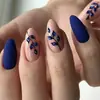Unhas Postiças Azuis Foscas em Formato de Amêndoa com Pedras de Diamante Removíveis Manicure Unhas Postiças
