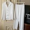 Pijama de Seda Helada Nuevo Otoño 2026 para Mujer, Sencillo Color Sólido Manga Larga Pantalón Largo, Transpirable con Encaje Hueco Set de Ropa para el Hogar