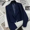 Blazer Preto Curto para Mulheres, Novo Estilo Primavera e Outono, Design Casual de Alta Qualidade, Estilo de Nicho para Mulheres Baixas, Qualidade de Exportação